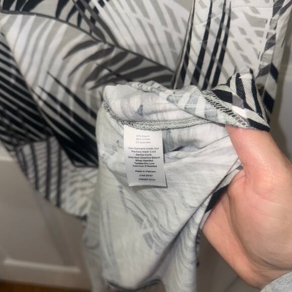T by Talbots sleeveless midi cotton blend white gray palm fronds tropical size S - Picture 7 of 9